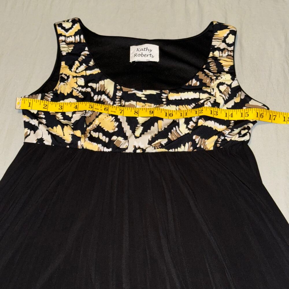 Vintage Kathy Roberts 90s Fit & Flare Dress Black/Pastel Yellow Size Medium - Picture 5 of 5